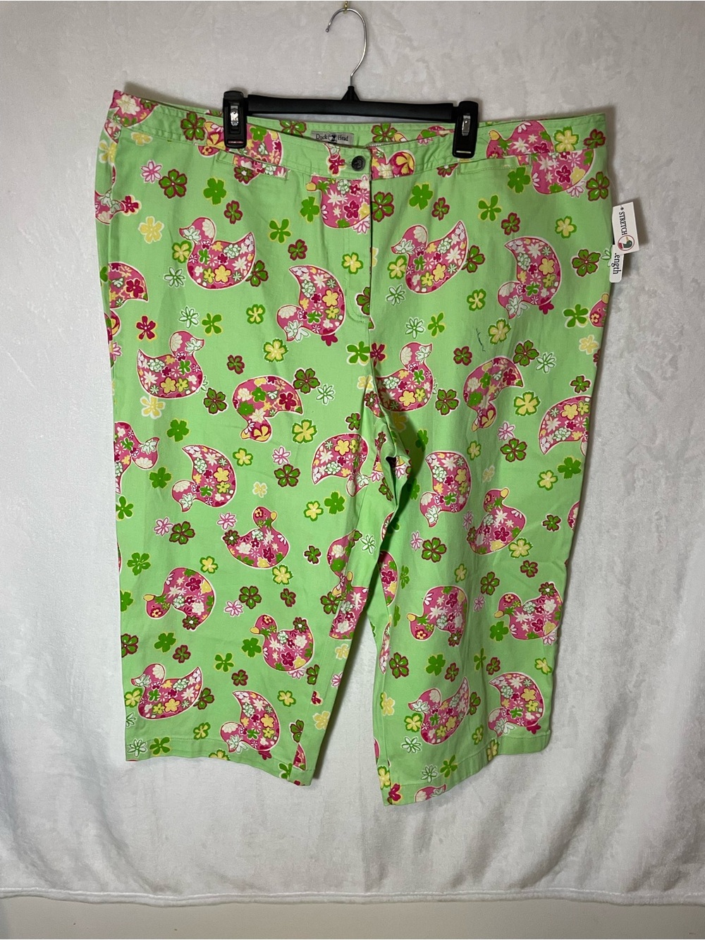 Vintage Duck Head Green Capris with Pink Floral Duck Print
